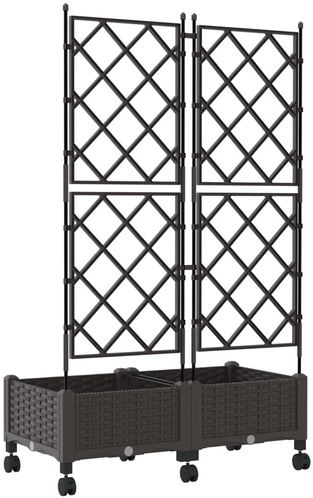 Sodo vazonas su treliu ir ratais 2 vnt. Ruda 80 x 40 x 131,5 cm