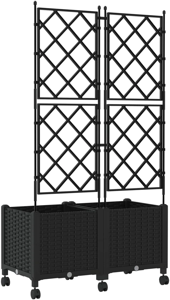 Sodo vazonas su treliu ir ratais 2 vnt. Juoda 80 x 40 x 149 cm