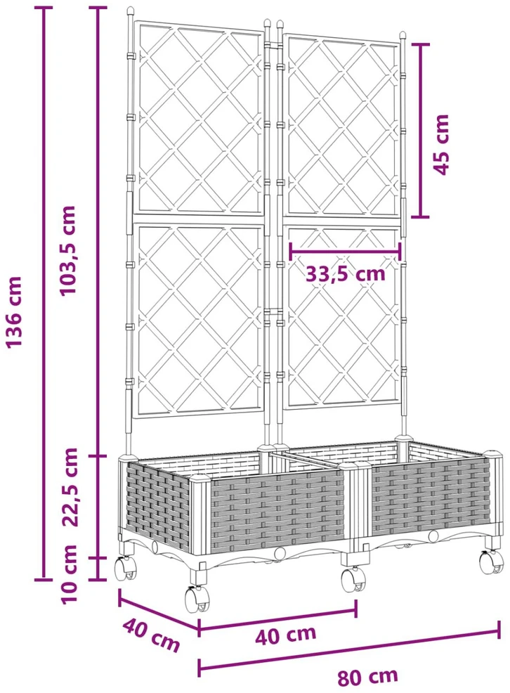Sodo vazonas su treliu ir ratais 2 vnt. Ruda 80 x 40 x 131,5 cm