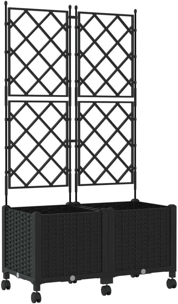 Sodo vazonas su treliu ir ratais 2 vnt. Juoda 80 x 40 x 149 cm