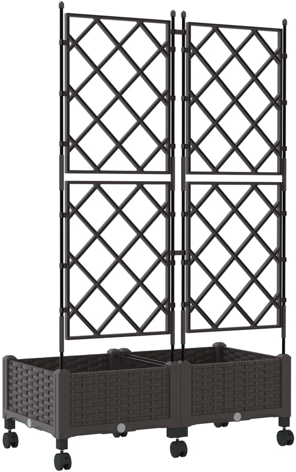 Sodo vazonas su treliu ir ratais 2 vnt. Ruda 80 x 40 x 131,5 cm