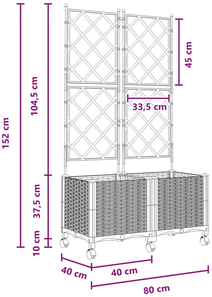 Sodo vazonas su treliu ir ratais 2 vnt. Ruda 80 x 40 x 149 cm