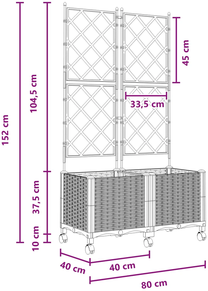 Sodo vazonas su treliu ir ratais 2 vnt. Juoda 80 x 40 x 149 cm