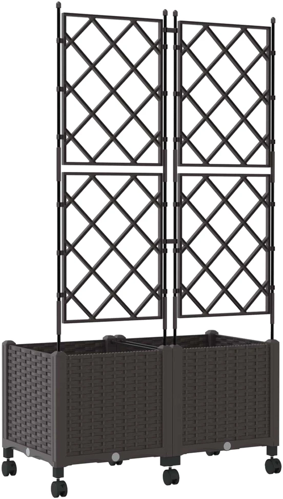 Sodo vazonas su treliu ir ratais 2 vnt. Ruda 80 x 40 x 149 cm