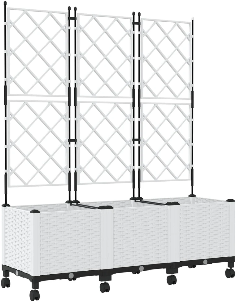 Sodo vazonas su treliu ir ratais 3 vnt. Balta 120 x 40 x 149 cm