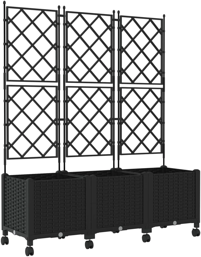 Sodo vazonas su treliu ir ratais 3 vnt. Juoda 120 x 40 x 149 cm