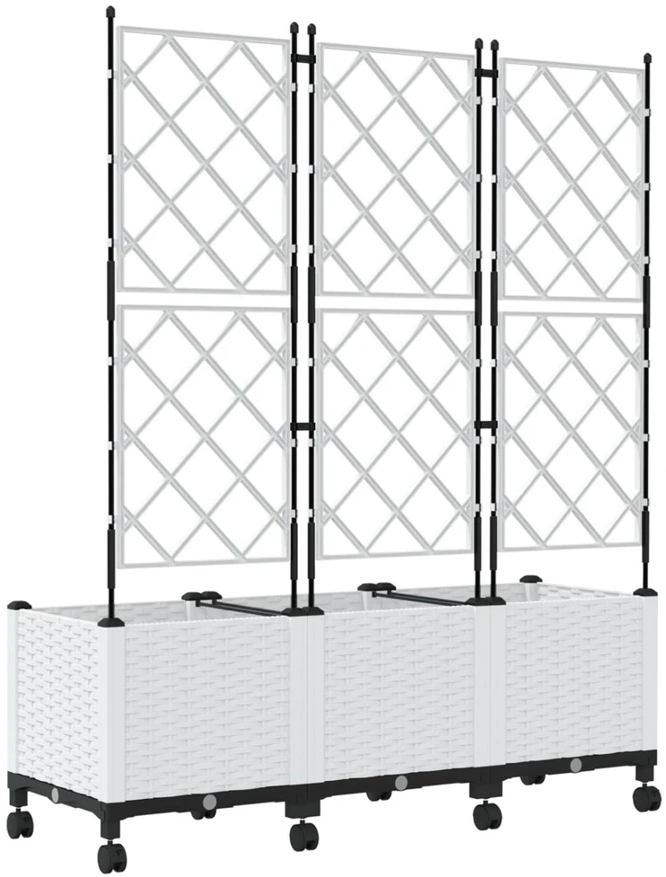 Sodo vazonas su treliu ir ratais 3 vnt. Balta 120 x 40 x 149 cm