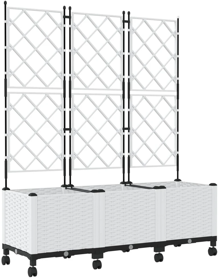 Sodo vazonas su treliu ir ratais 3 vnt. Balta 120 x 40 x 149 cm