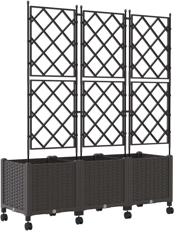 Sodo vazonas su treliu ir ratais 3 vnt. Ruda 120 x 40 x 149 cm