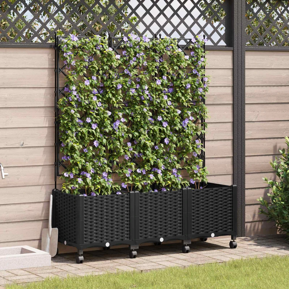Sodo vazonas su treliu ir ratais 3 vnt. Juoda 120 x 40 x 149 cm