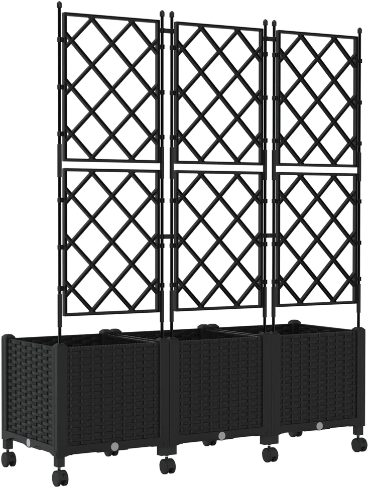 Sodo vazonas su treliu ir ratais 3 vnt. Juoda 120 x 40 x 149 cm