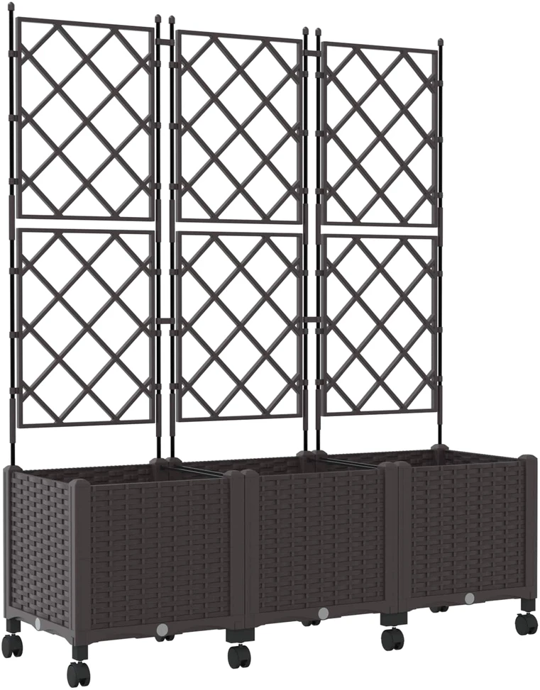 Sodo vazonas su treliu ir ratais 3 vnt. Ruda 120 x 40 x 149 cm