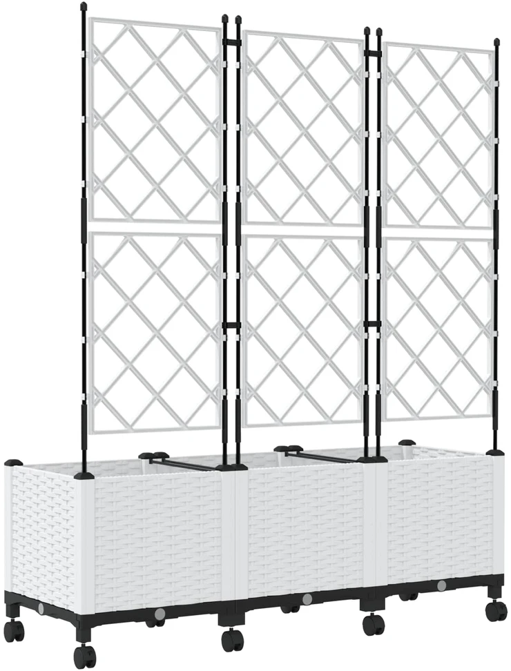 Sodo vazonas su treliu ir ratais 3 vnt. Balta 120 x 40 x 149 cm
