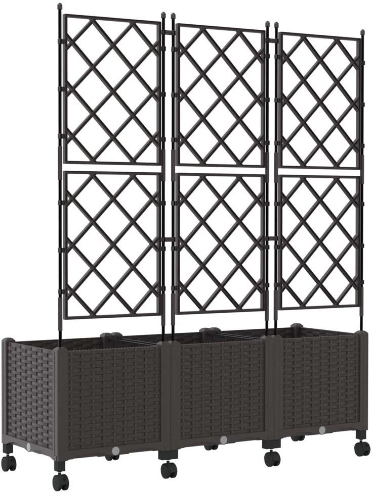 Sodo vazonas su treliu ir ratais 3 vnt. Ruda 120 x 40 x 149 cm
