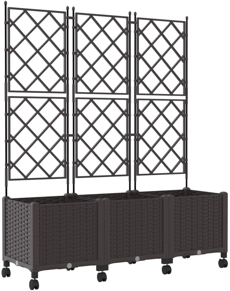 Sodo vazonas su treliu ir ratais 3 vnt. Ruda 120 x 40 x 149 cm