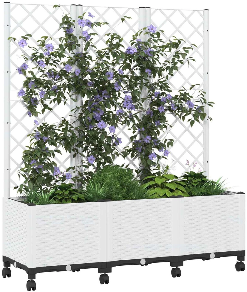 Sodo vazonas su treliu ir ratais Balta 120 x 40 x 146 cm PP