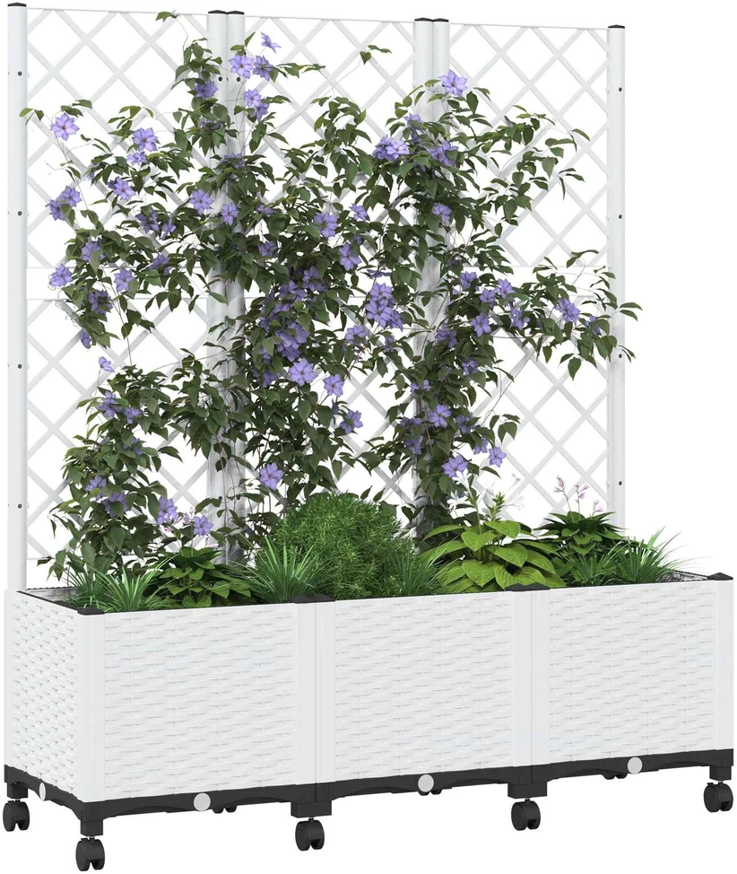 Sodo vazonas su treliu ir ratais Balta 120 x 40 x 146 cm PP