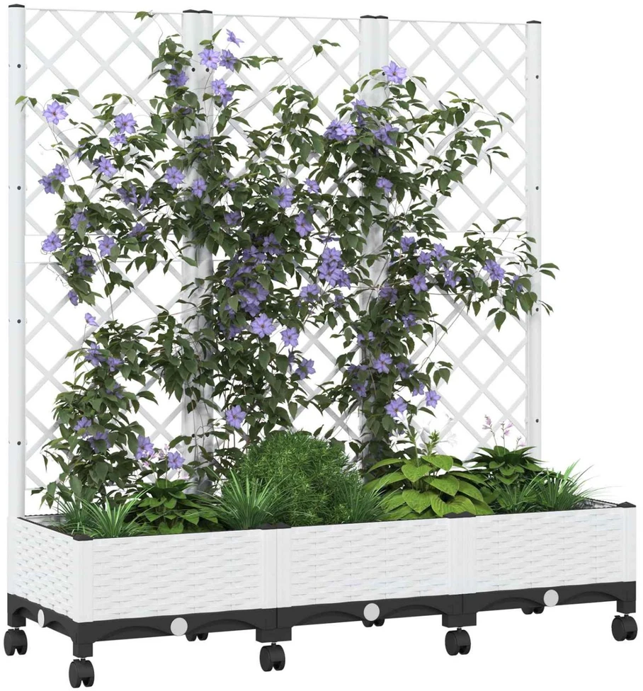 Sodo vazonas su treliu ir ratais Balta 120 x 40 x 131,5 cm PP