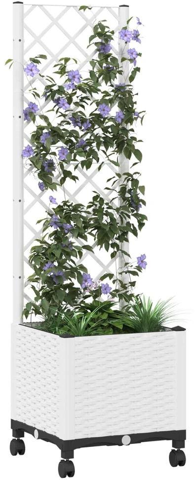 Sodo vazonas su treliu ir ratais Balta 40 x 40 x 146 cm PP