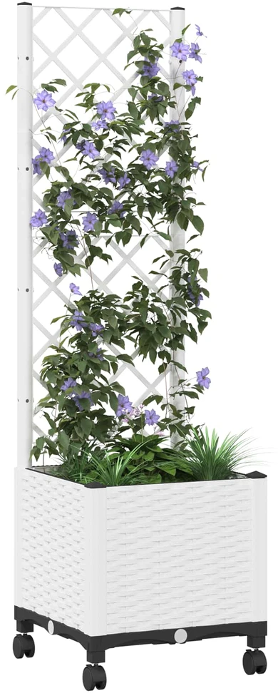 Sodo vazonas su treliu ir ratais Balta 40 x 40 x 146 cm PP