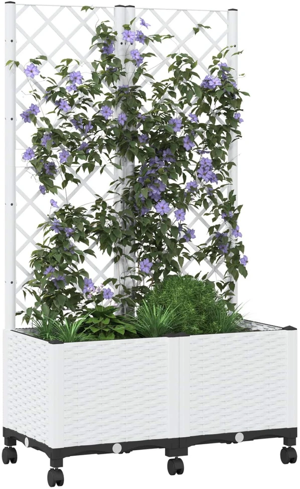 Sodo vazonas su treliu ir ratais Balta 80 x 40 x 146 cm PP