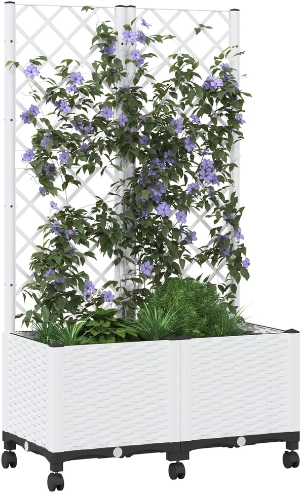 Sodo vazonas su treliu ir ratais Balta 80 x 40 x 146 cm PP