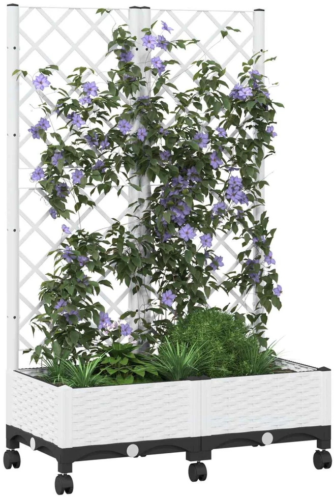 Sodo vazonas su treliu ir ratais Balta 80 x 40 x 131,5 cm PP