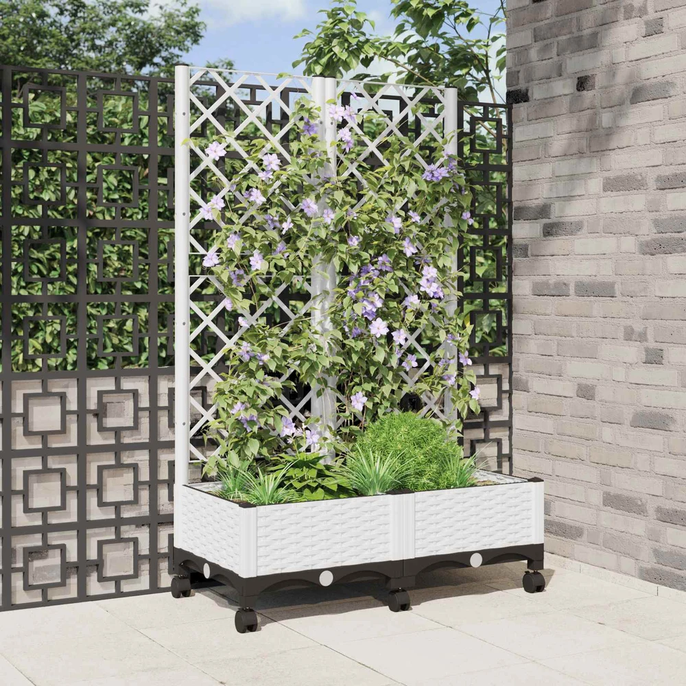 Sodo vazonas su treliu ir ratais Balta 80 x 40 x 131,5 cm PP