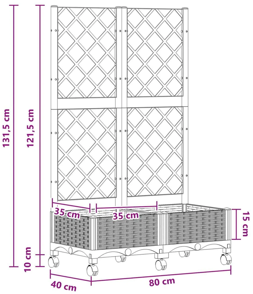 Sodo vazonas su treliu ir ratais Balta 80 x 40 x 131,5 cm PP