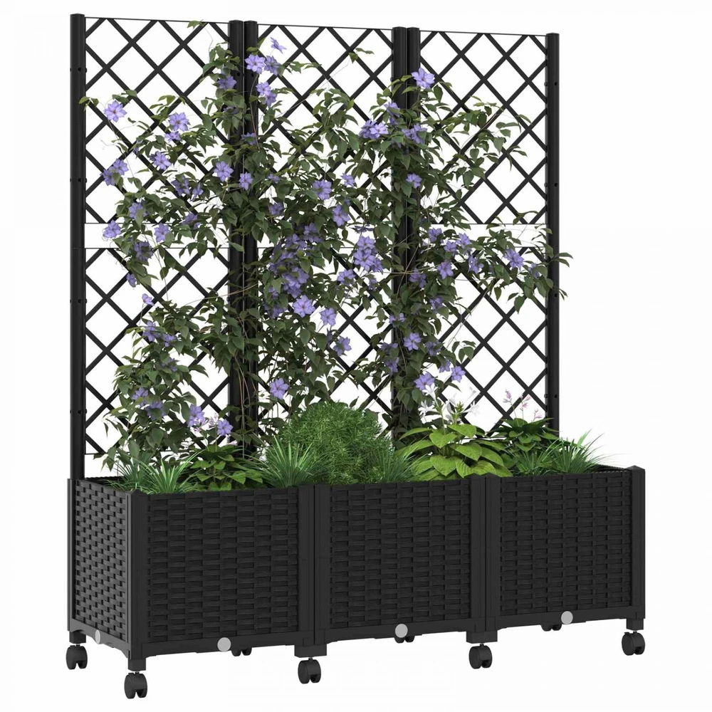 Sodo vazonas su treliu ir ratais Juoda 120 x 40 x 146 cm PP