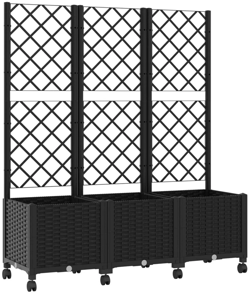 Sodo vazonas su treliu ir ratais Juoda 120 x 40 x 146 cm PP