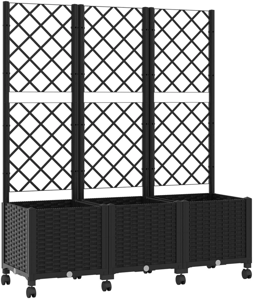 Sodo vazonas su treliu ir ratais Juoda 120 x 40 x 146 cm PP