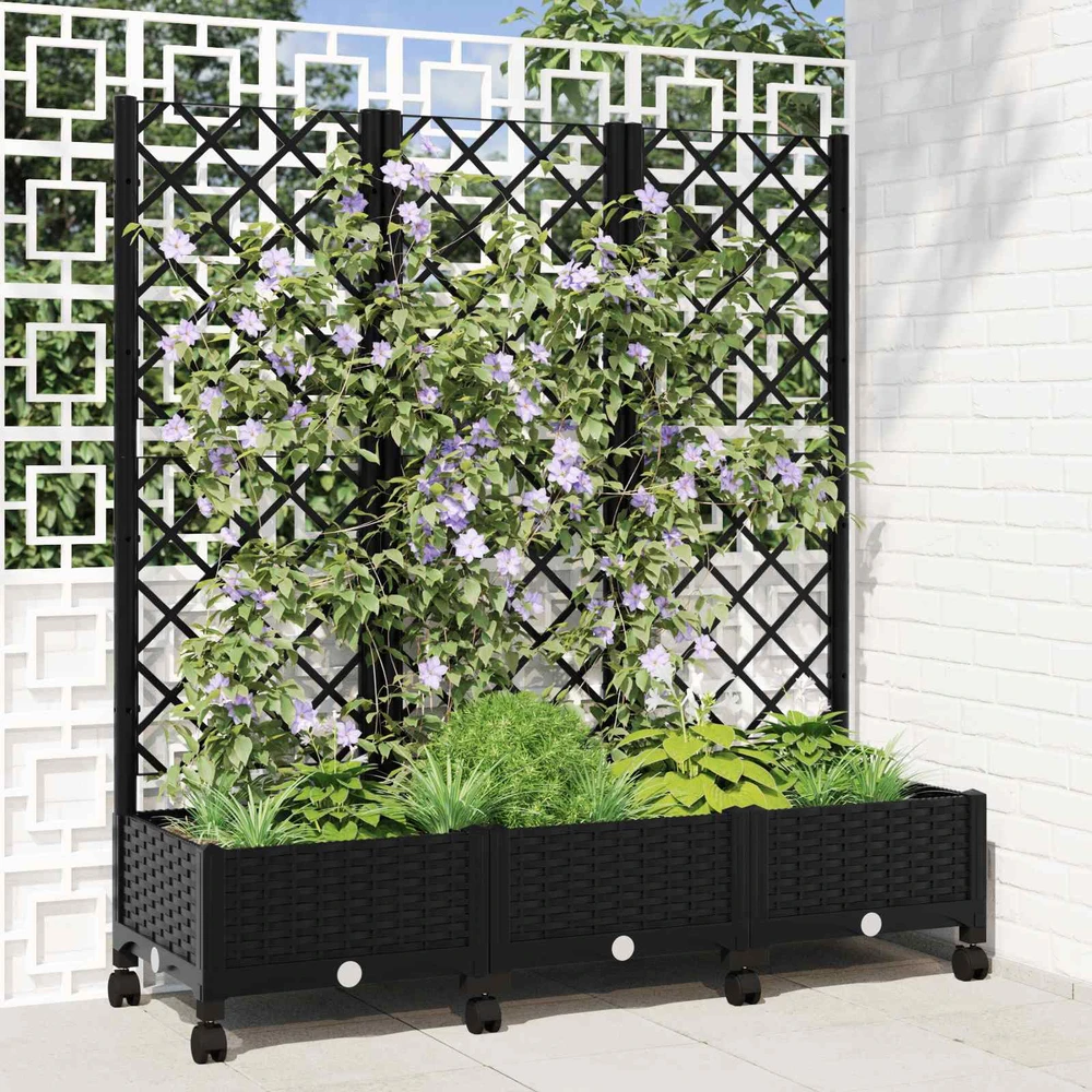 Sodo vazonas su treliu ir ratais Juoda 120 x 40 x 131,5 cm PP