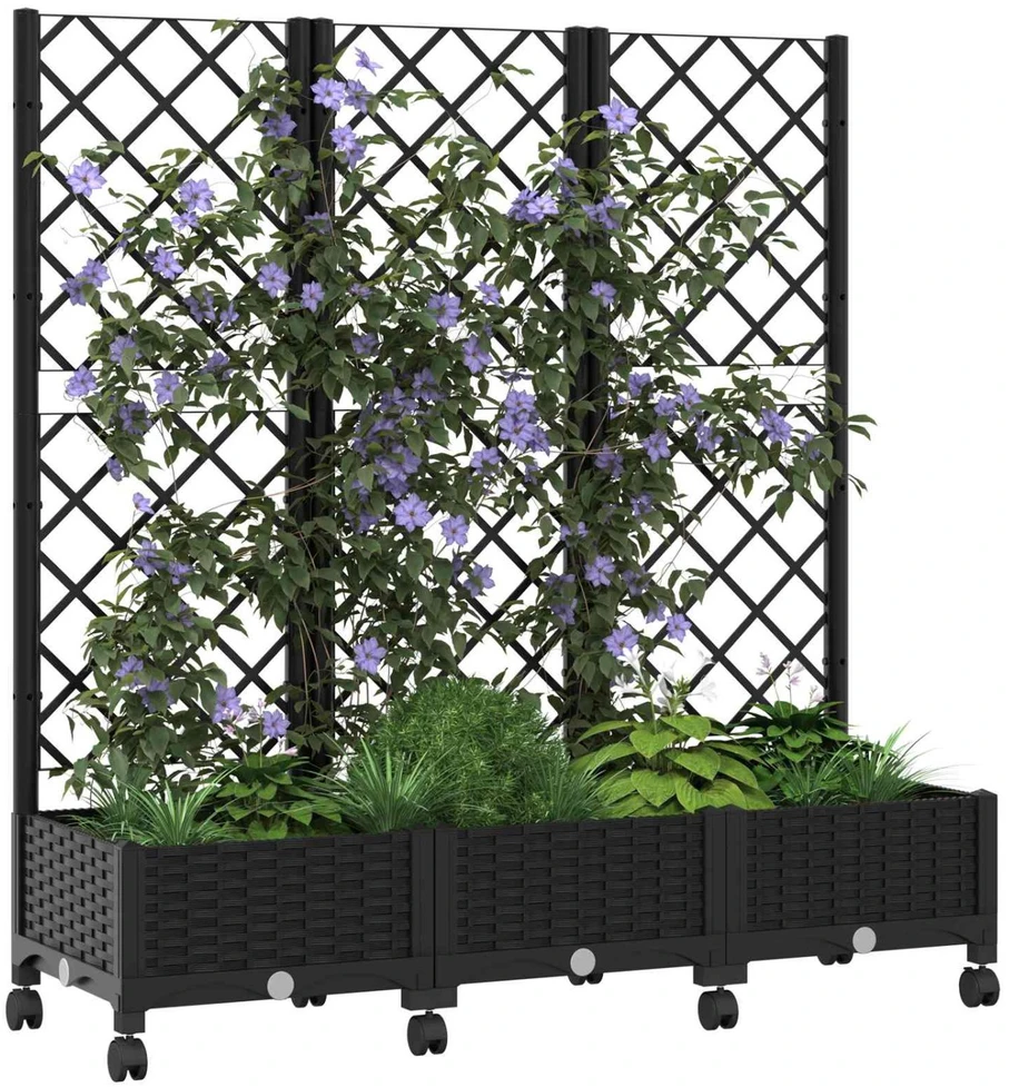 Sodo vazonas su treliu ir ratais Juoda 120 x 40 x 131,5 cm PP