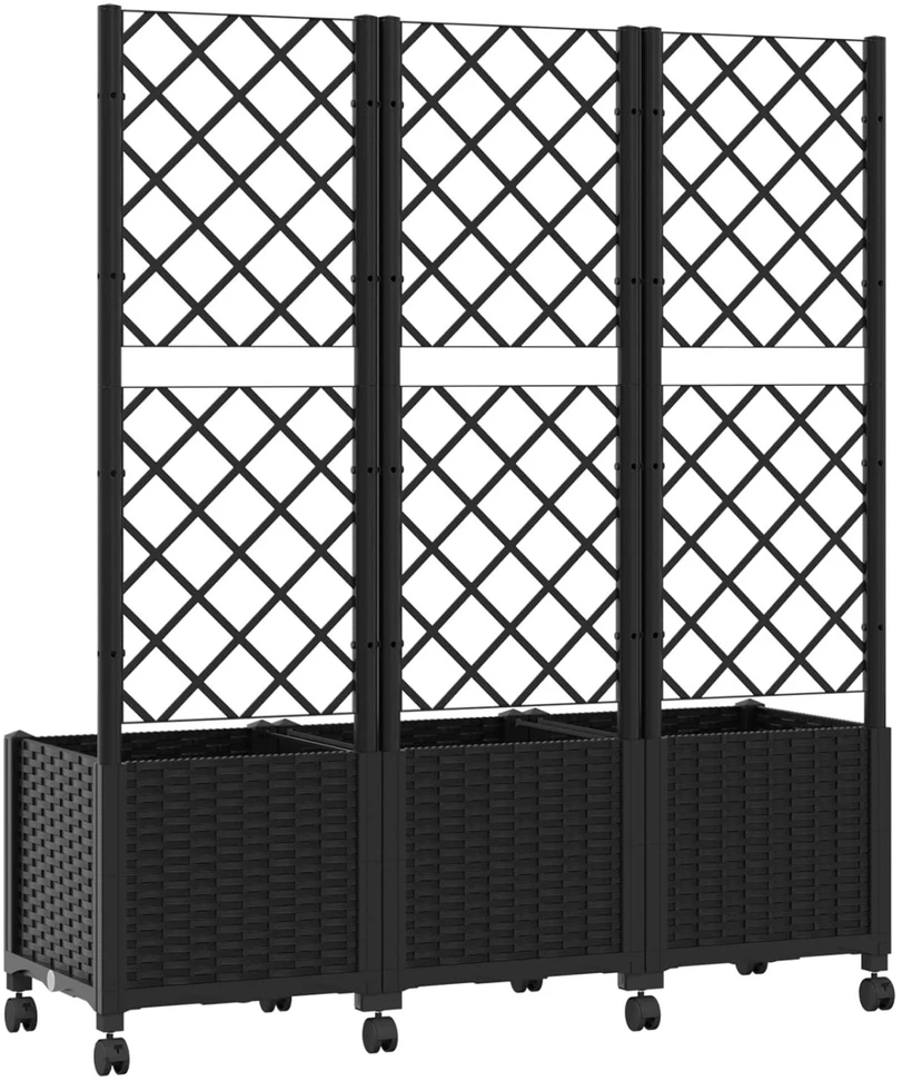 Sodo vazonas su treliu ir ratais Juoda 120 x 40 x 146 cm PP