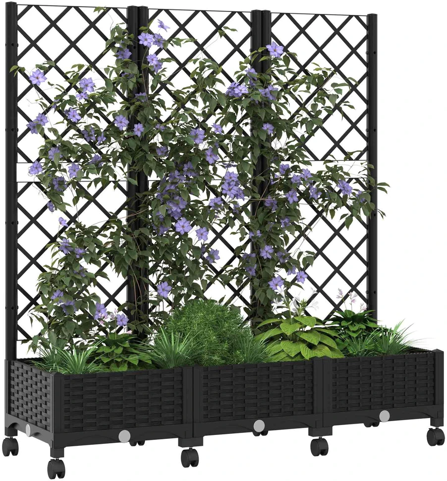Sodo vazonas su treliu ir ratais Juoda 120 x 40 x 131,5 cm PP