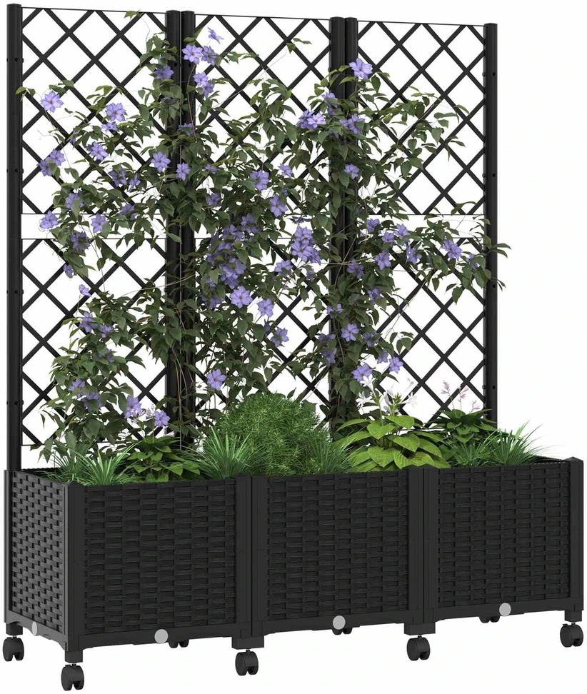 Sodo vazonas su treliu ir ratais Juoda 120 x 40 x 146 cm PP