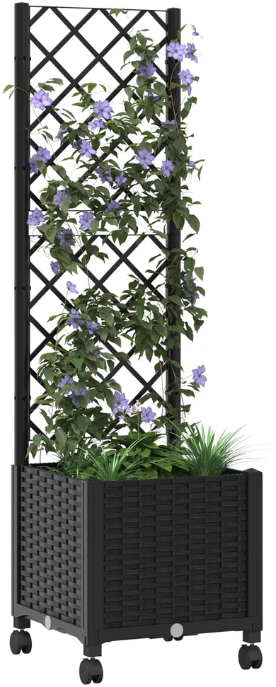 Sodo vazonas su treliu ir ratais Juoda 40 x 40 x 146 cm PP