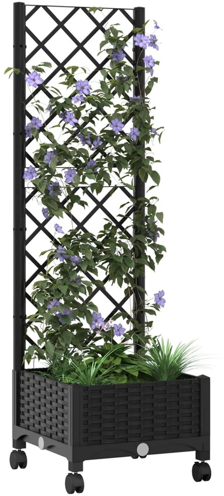 Sodo vazonas su treliu ir ratais Juoda 40 x 40 x 131,5 cm PP