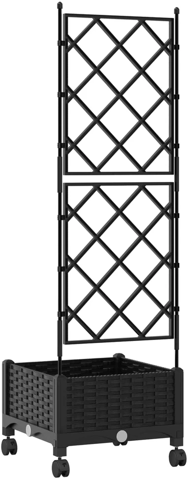 Sodo vazonas su treliu ir ratais Juoda 40 x 40 x 131,5 cm PP