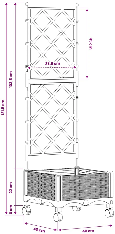 Sodo vazonas su treliu ir ratais Juoda 40 x 40 x 131,5 cm PP