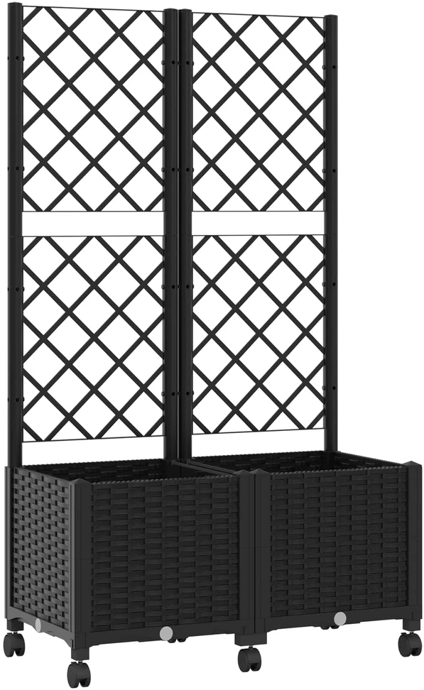 Sodo vazonas su treliu ir ratais Juoda 80 x 40 x 146 cm PP