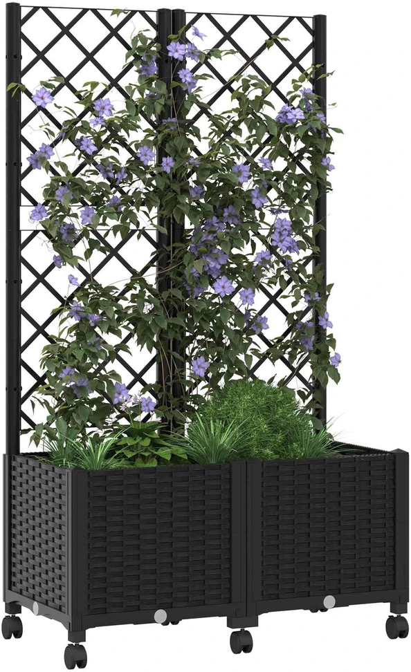 Sodo vazonas su treliu ir ratais Juoda 80 x 40 x 146 cm PP