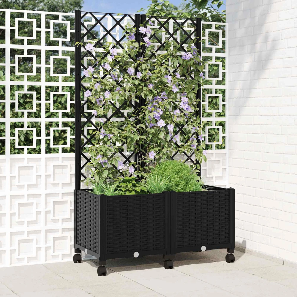 Sodo vazonas su treliu ir ratais Juoda 80 x 40 x 146 cm PP