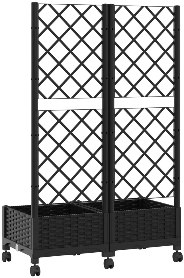 Sodo vazonas su treliu ir ratais Juoda 80 x 40 x 131,5 cm PP