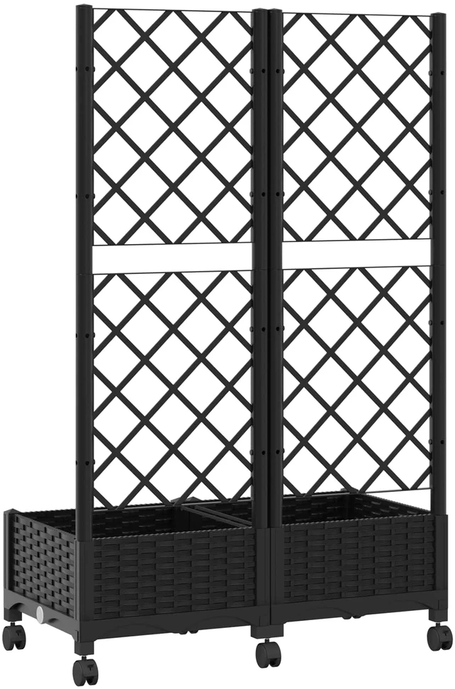 Sodo vazonas su treliu ir ratais Juoda 80 x 40 x 131,5 cm PP
