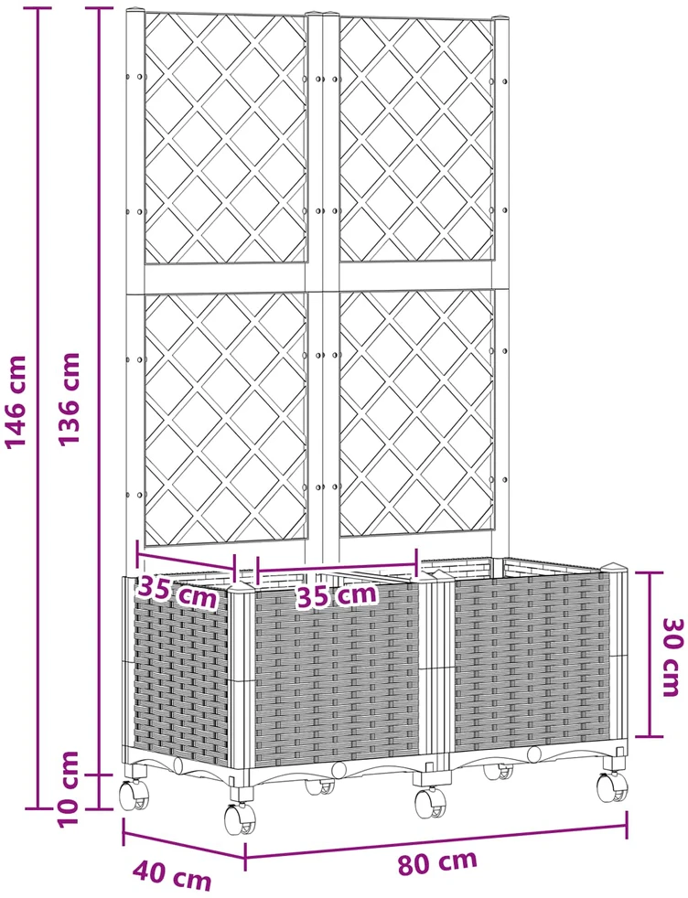 Sodo vazonas su treliu ir ratais Juoda 80 x 40 x 146 cm PP