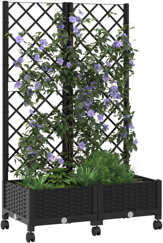 Sodo vazonas su treliu ir ratais Juoda 80 x 40 x 131,5 cm PP