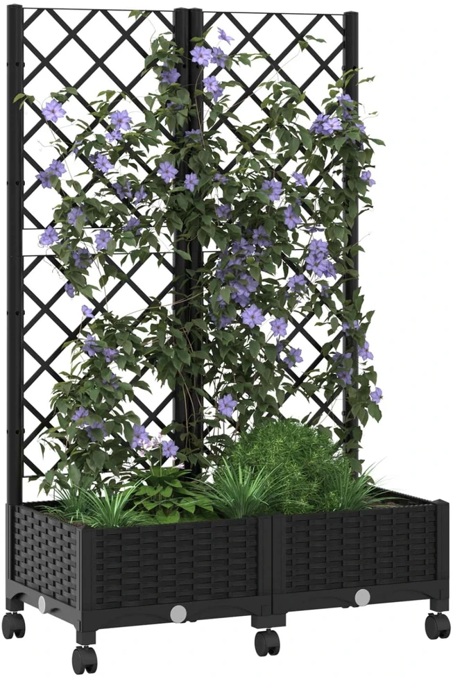 Sodo vazonas su treliu ir ratais Juoda 80 x 40 x 131,5 cm PP