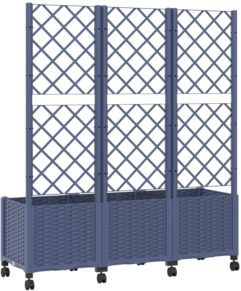 Sodo vazonas su treliu ir ratais Mėlyna Pilka 120 x 40 x 146 cm